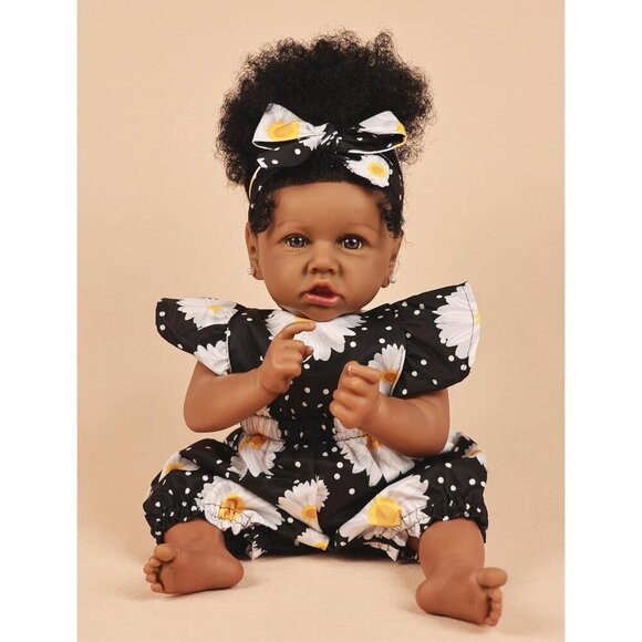 🆕22.8 Inch Reborn Doll with Soft Cloth Body African American Hazel Girl Doll - Picture 2 of 8